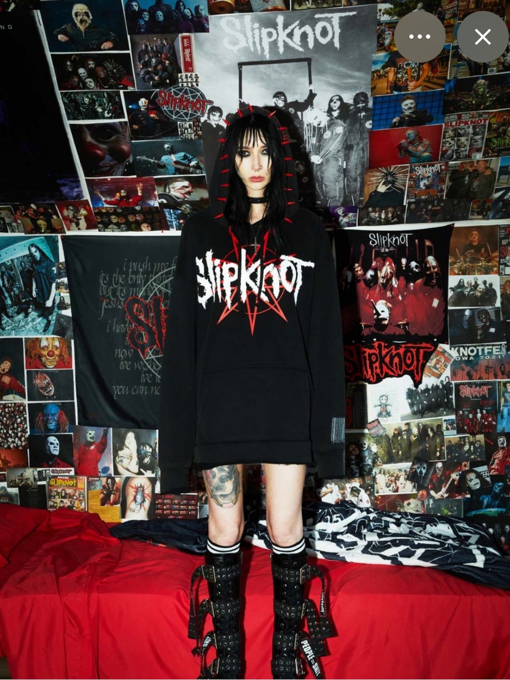 Dolls Kill Slipknot Collab Black Hoodie with Red Spikes on Hood